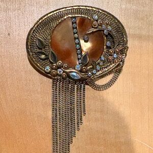 Vintage Marena Made in Germany Gold and Brown Brooch with Chain Fringe